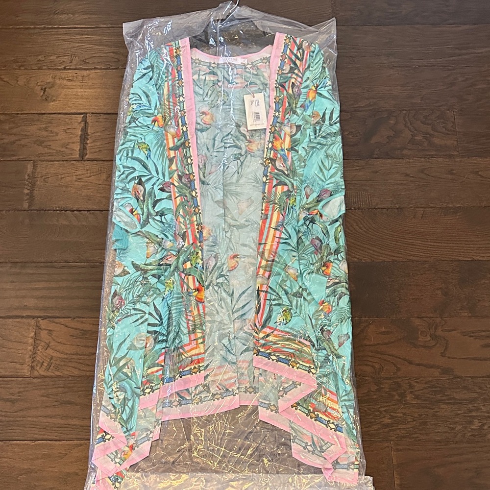 Johnny Was Taina Tropical Kimono Turquoise NWT Size Small $228 Resort Cover Up - Picture 3 of 7